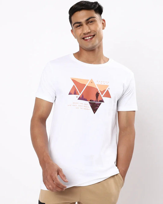 Boldbasics : Men's White Wander Geometry T-shirt