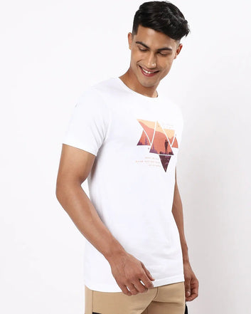 Boldbasics : Men's White Wander Geometry T-shirt