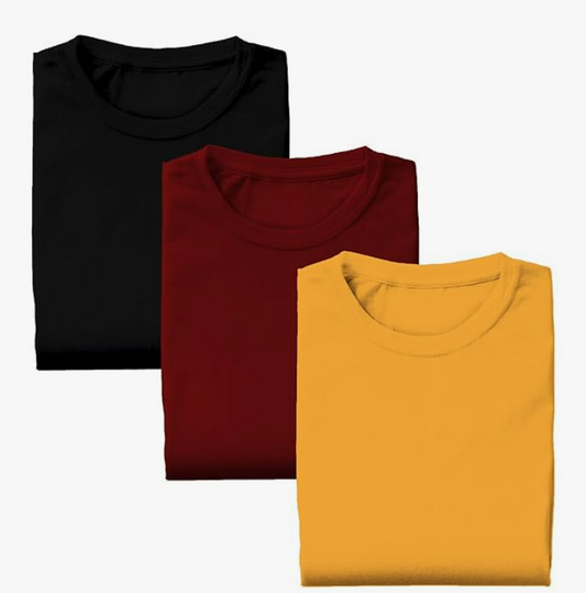 BasicsBold - Men's Set of 3 T-Shirts Black, Yellow & Maroon Colors